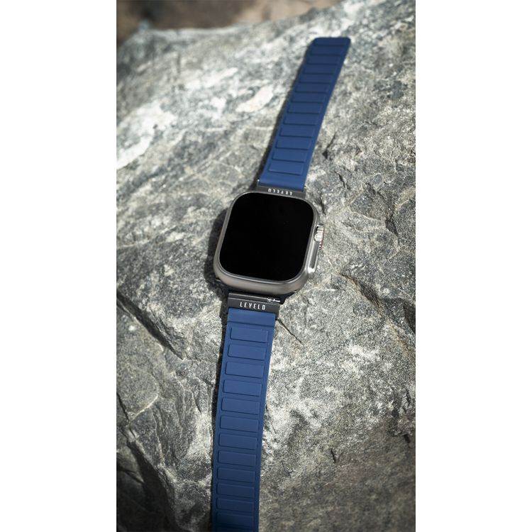 Levelo Vogue Silicone Watch Strap with Magnet for Apple Watch 49/45/22mm, Hypoallergenic Material, Compatible with SE, Series 8, 7, 6, 5 & 4, 360° Rotating Interface, Lightweight & Flexible Fit - Blue / Gray