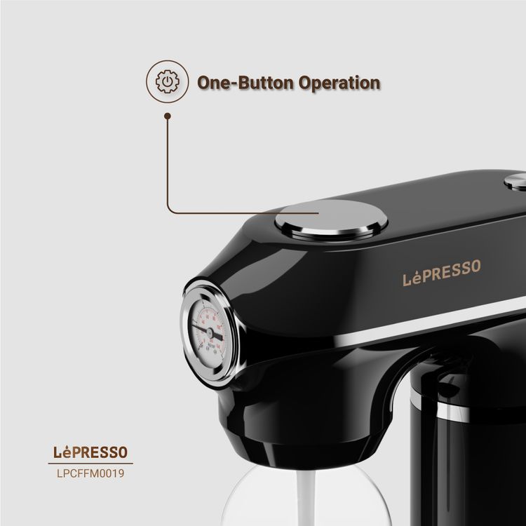  ماكينة صنع المياه الغازية LePresso، سعة 1 لتر، ضغط فوران قابل للتعديل، كربنة فعالة، تصميم حاصل على براءة اختراع، زر تخفيف الضغط - أسود 