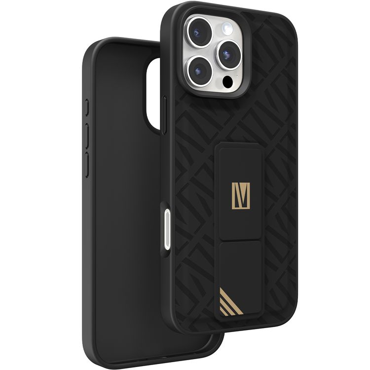 كفر حماية ليفيلو مورفيكس كويرو بمسند لهاتف آيفون 16 برو، قبضة مدمجة، سهل التركيب، زوايا مقاومة للصدمات - أسود