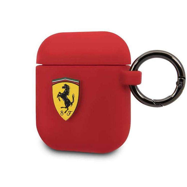 سي جي موبايل فيراري سكوديريا جراب سيليكون بحلقة متوافق مع ايربودز 1/2 ، مقاوم للخدش ، ممتص للصدمات ، حماية من السقوط ، وغطاء سيليكون واقٍ من الغبار مرخص رسميًا