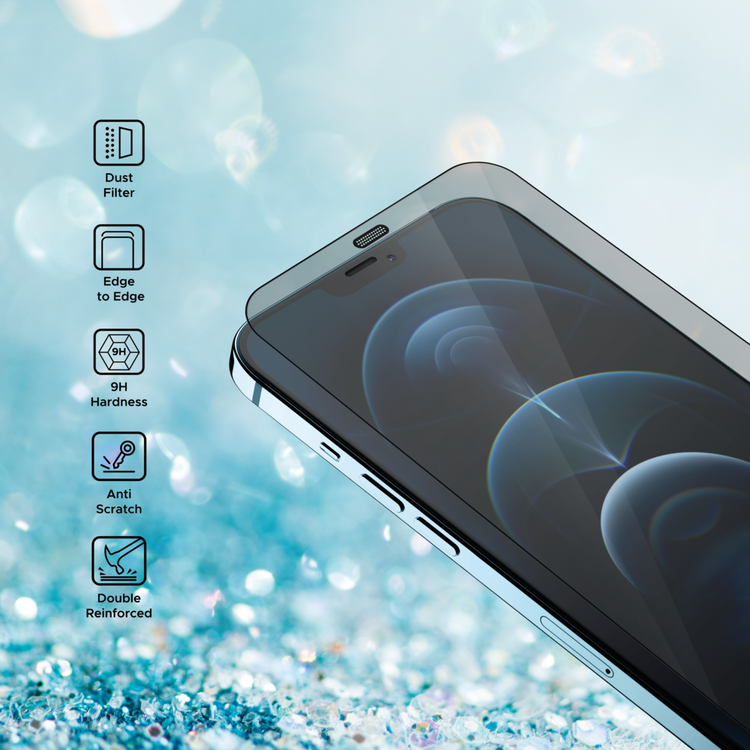 Liberty Guard Full Cover Rounded Edge Screen Protector for iPhone 12 Pro Max with Dust Filter, Anti Shock & Anti Impact - Black