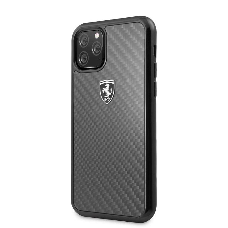 CG MOBILE Ferrari Heritage Real Carbon Hard Phone Case Compatible for Apple iPhone 11 Pro (5.8") Anti-Scratch Mobile Case Officially Licensed - Black