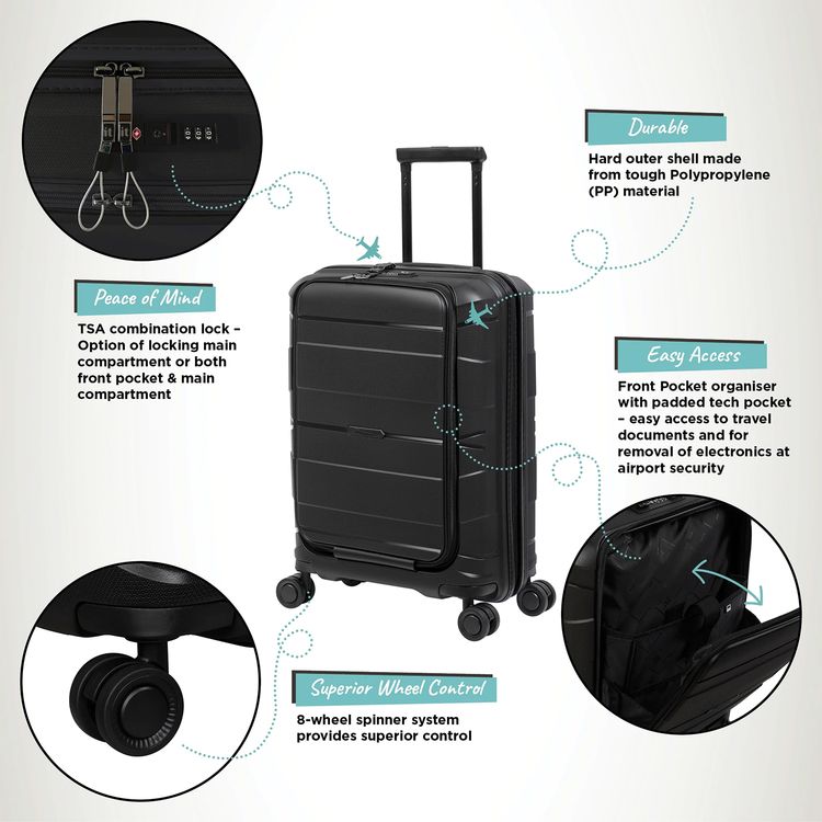 it luggage Momentous Small 21" Luggage, 8 Wheel Spinner, Telescopic Extendable Handle, Combination Lock, Polypropylene Material - Black