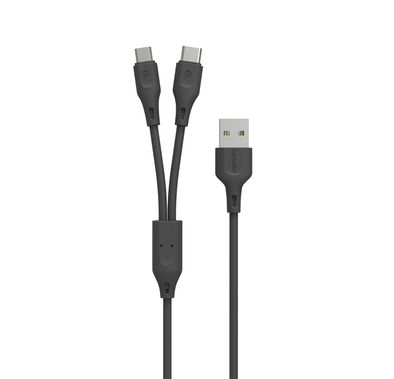 Porodo 2-in-1 USB-A Cable with Type-C & Micro USB Connectors, 1.2m Cable Length, TPE & PVC Materials, More than 5000 Bends Lifespan, 2.4A Current, Fast Charge & Data Sync - Black