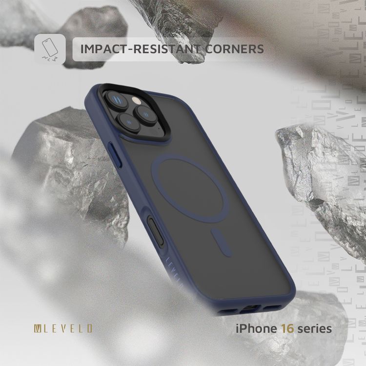 Levelo MagSafe Matte Solo Case for iPhone 16 Pro Max with Impact-Resistant Corners, 3H Scratch Resistance, Matte TPU Bumper, Lightweight & Hybrid Design - Blue 