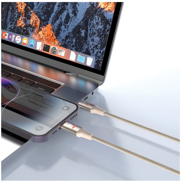 Porodo USB-C to Lightning LED Light Cable with 30W Power Delivery, 480Mbps Transfer Speed, 1.2m Cable Length, Fast Charging & Data Transfer, Braided Wire - Gold