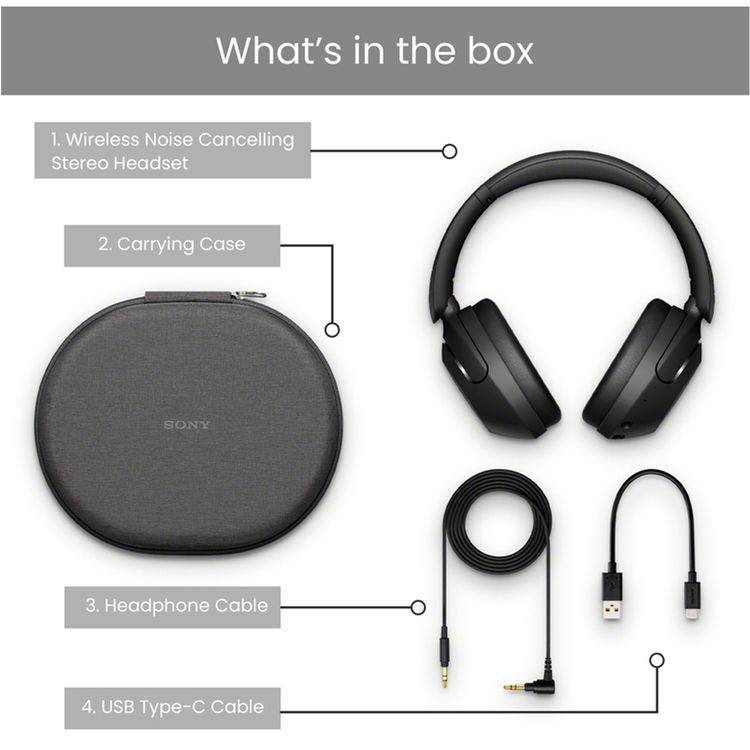 Sony WH-XB910N Wireless Headphones with Noise Cancelling, Compatible with Google Assistant and Alexa, Handy & Foldable Design, Switch Between Devices Effortlessly - Black