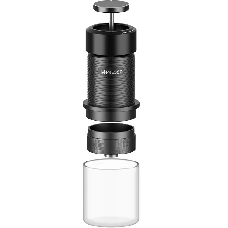 LePresso Professional Hand-Press Espresso Maker with 9 Bar Pump Pressure, Standard 51mm Portafilter, 80mL Water Tank Capacity, 15-18g Coffee Powder Capacity, 304 Stainless Steel & Aluminum Alloy Materials, Travel-Friendly Design, 2 Cups of Espresso - Black