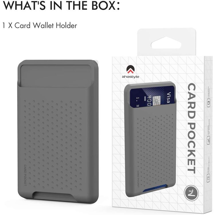 AhaStyle Silicone Card Holder for Smartphone, Phone Back Slot Silicone Wallet Pouch Card ID & Credit Card, Slim Card Holder with iPhone/Android/Samsung Galaxy Dark Gray
