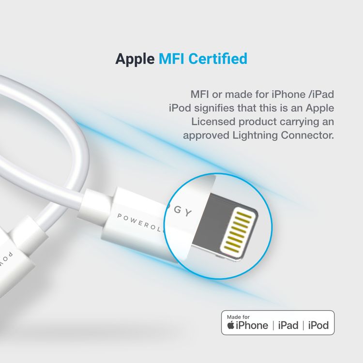 Powerology USB-C to Lightning Cable 0.25m, Fast Charging, Data Sync, Super Durable, Compatible with iPads, iPhones and Airpods/Airpods Pro to USB Type C Cable interface, (White)