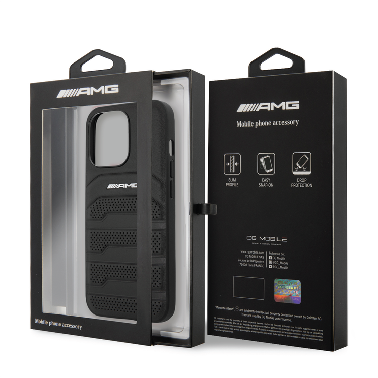 AMG Genuine Leather Case With Perforated Black Leather Debossed Lines Hot Stamped White Logo
