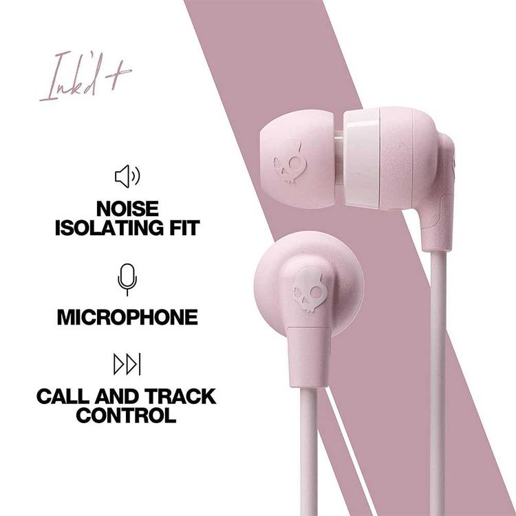 Skullcandy Ink'd+ In-Ear Earbuds with Microphone - Pink / White