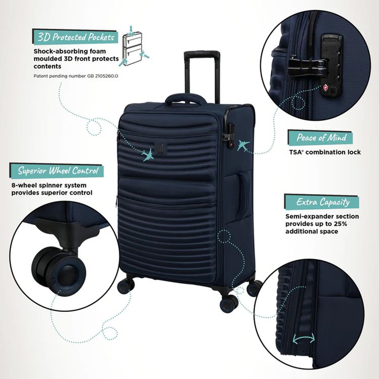 it luggage Precursor Unisex Lightweight Soft Case Trolley, Expandable Polyester Luggage with 8 Spinner Wheels, Telescopic Handle & TSA Lock - Medium / Dress Blue