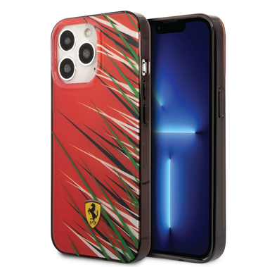 Ferrari PC/TPU Case with Double Layer Grass Print iPhone 14 Pro Compatibility - Red