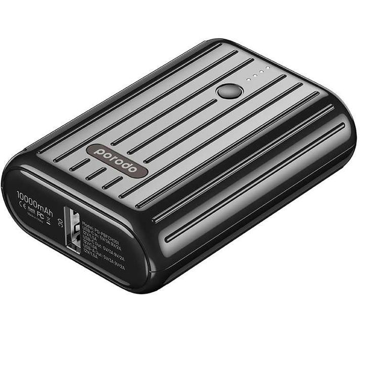Porodo Power Bank 10000mAh QC3.0 with PD 20W, Dual Output, 3.5H Charging Time, Unique Design, Portable, Fast Charging  - Black