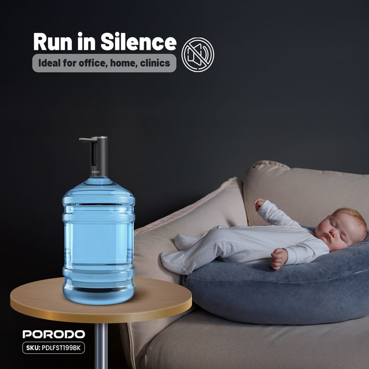 Porodo Lifestyle Foldable Electric Water Pump with 1200mAh Battery Capacity, 6000RPM Motor Speed, 4W Rated Power, 4-18.9L Bucket Capcacity, Quantative Pumping, Rechargeable Battery, Digital Display, Compact & Portable - Black