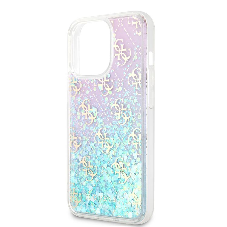 CG MOBILE Guess Liquid Glitter Case with 4G Pattern Gradient Background Compatible for iPhone 13 Pro Max (6.7") Easy Access to All Ports, Officially Licensed - Iridescent