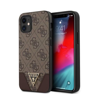 CG Mobile Guess 4G PU Contrast Hard Case for iPhone 12 Mini (5.4") Shock & Scratches Resistant, Durable, Easy Access to All Ports, Cameras, Supports Wireless Charging - Brown