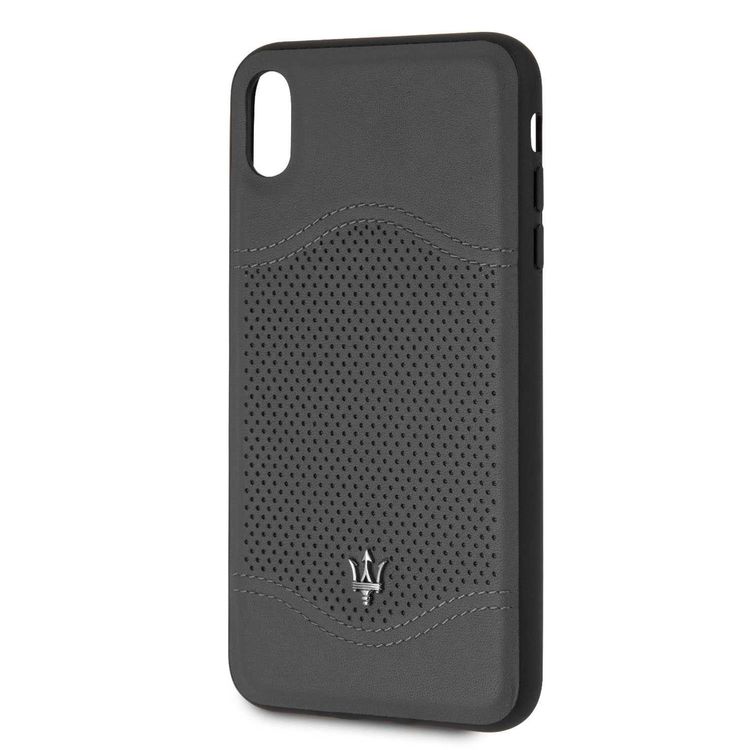 Maserati Granlusso Genuine Leather Hard Case for iPhone Xs Max - Dark Gray