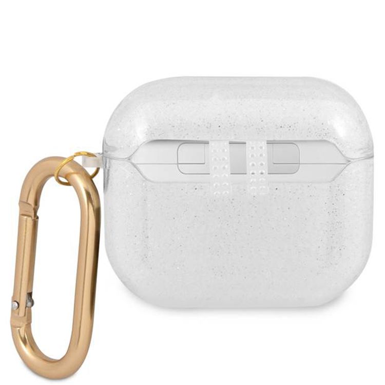 Guess Colored Glitter Case for AirPods 3, TPU, Drop Protection, Easy Snap-On, Practical Handle for Attachment - Transparent