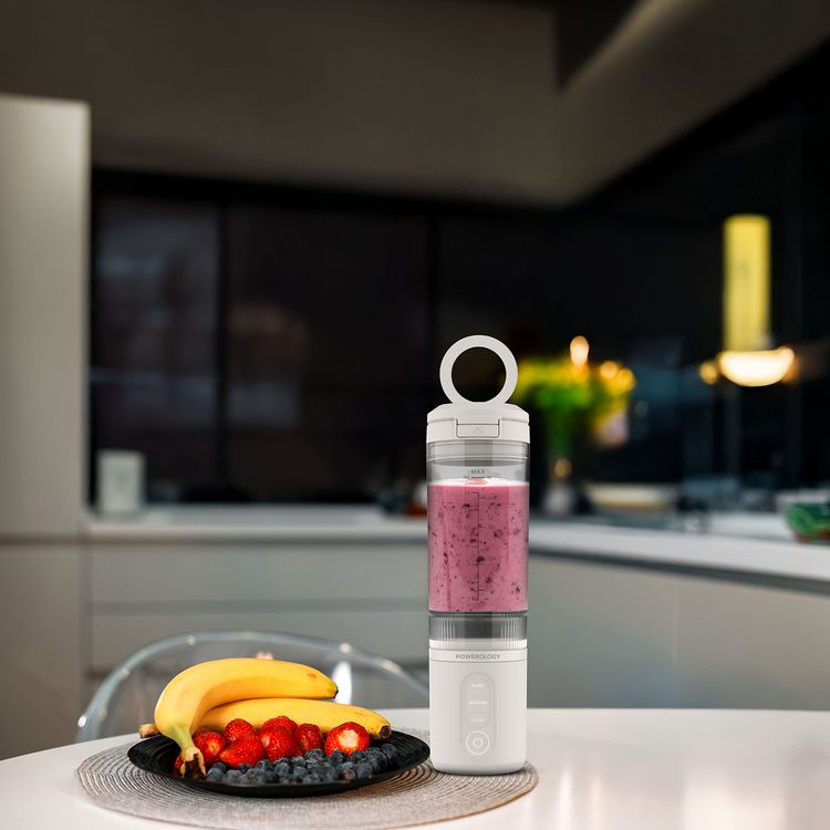 Powerology MagBlend Portable Blender with Magnetic Phone Mount, 6 Sharp Steel Blades, Powerful Ice Crushing, Multi-Mode Blending, 470mL Capacity, Fits to Car Cup Holders - White