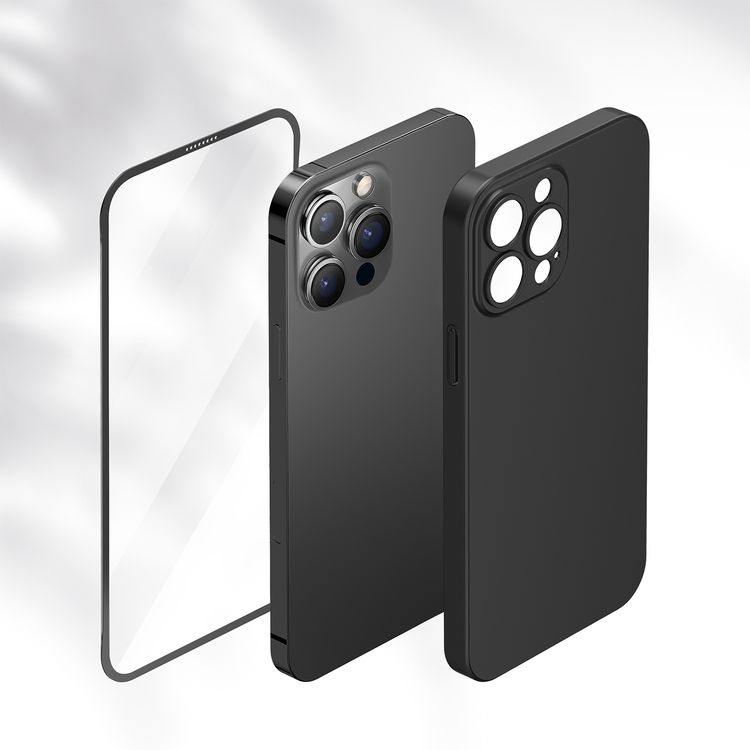 Green Lion Carsaca Plus 2-in-1 Protection Pack with Case & Clear Screen Protector for iPhone 13 Pro, Anti-Fingerprint, PC Material, 360° Protection, Anti-Scratch - Black