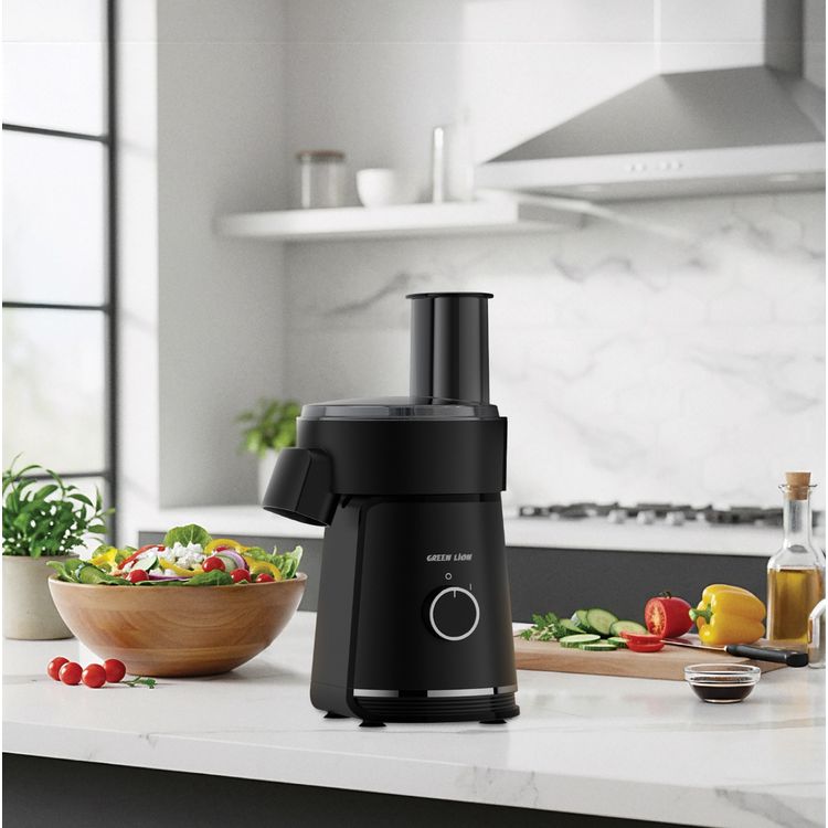 صانع السلطات 6 في 1 من جرين ليون بسعة 900 مل، شفرات من الفولاذ المقاوم للصدأ، قوة 200 وات، قاعدة مانعة للانزلاق، يشمل 6 شفرات للتقطيع، مع ضاغط طعام، غطاء مع قفل أمان، مواد غذائية، طول السلك 1 متر، - اللون: أسود