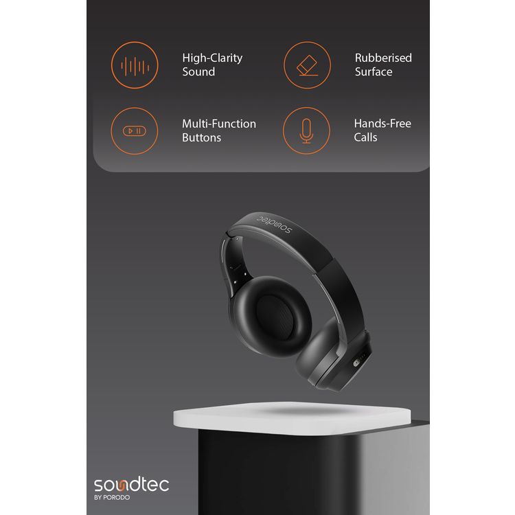 Porodo Soundtec Hush Wireless Over-Ear ANC Headphone - Black