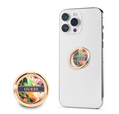 Guess Metal Ring Stand 4G, Compatible with All Smartphone - Flower Blue