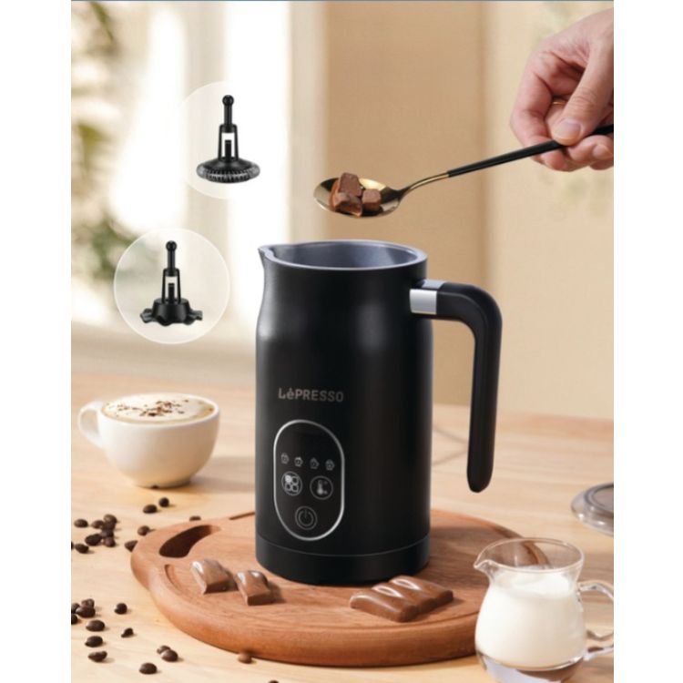 LePresso Four Froth Milk Frother, 270mL Heating Capacity, 140mL Frothing Capacity, 3-Pin UK Plug, Temperature Control - Black