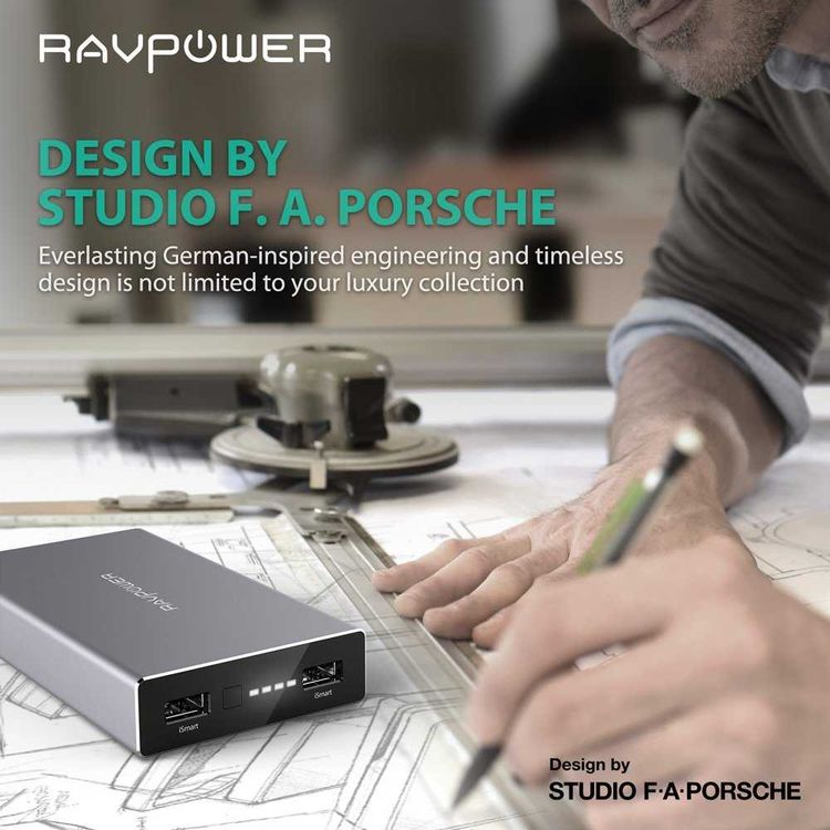 RAVPower External Battery Pack 20100mAh Power Bank - Dual iSmart 2.0 Ports - Fast Charging Connector - Sleek Edges Portable Charger Powerbank with Fire-proof Protection - Silver