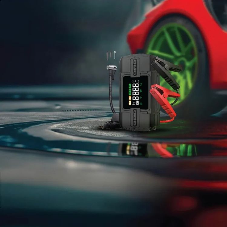 Green Lion 12V Jump Starter with 12000mAh Battery Capacity, 4 Modes Inflation, Safety Protection, Wide Compatibility, Digital Display, 2 USB-A Ports, 44.4W Power  - Black