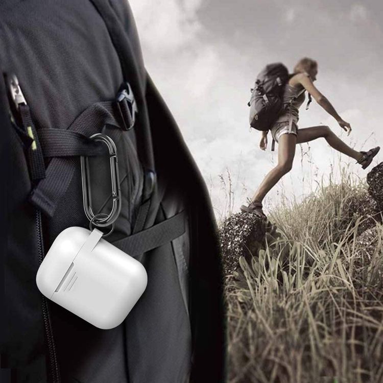 AhaStyle Keychain Silicone Case with Anti-Lost Ring for AirPods 1/2 Generation, Drop Resistant, Dustproof and Absorbing Protective Cover with Hang Case White