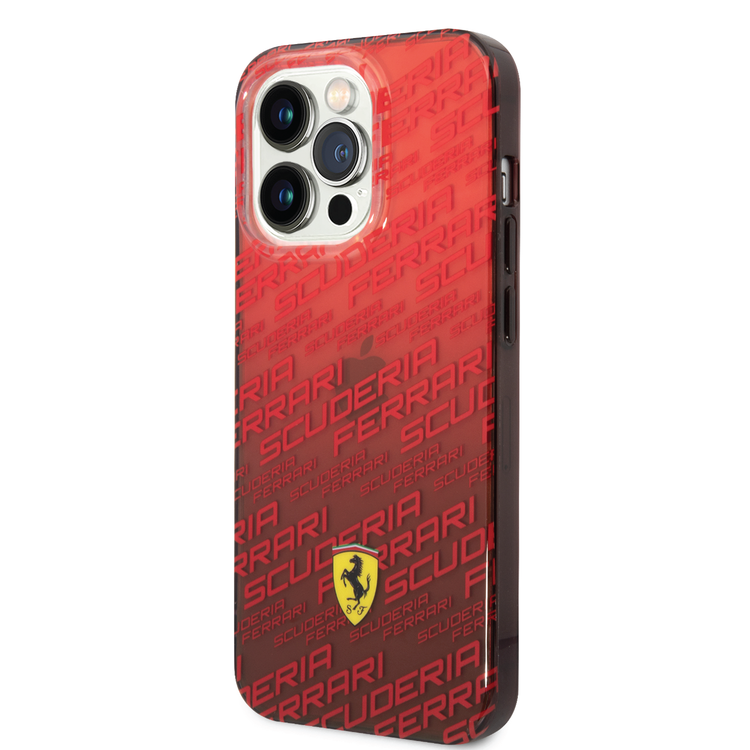 Ferrari Gradient PC/TPU Case with Allover Scuderia & Dyed Bumper iPhone 14 Pro Compatibility - Red