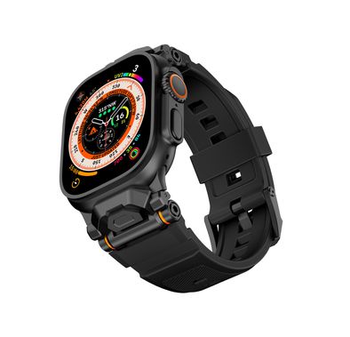 Levelo Nico Watch Strap for Apple Watch 49/46mm with Metal Buckle Closure, Compatible with SE Series 9, 8, 7, 6, 5, Silicone & Stainless Steel Finish, Lightweight & Flexible Fit, Sweat-Resistant & Water-Resistant, Hypoallergenic Material, Extended Band Interaction - Stealth Black