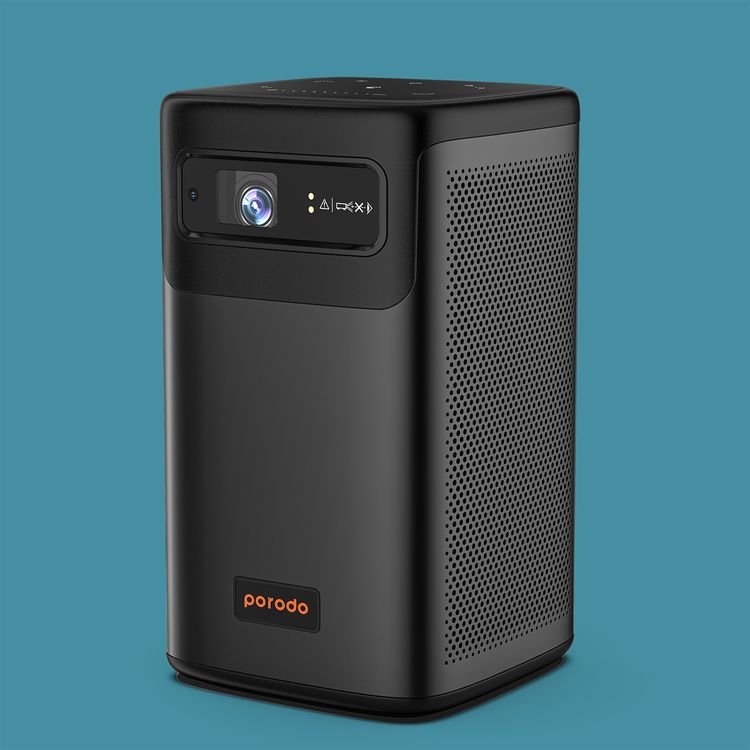 Porodo Portable DLP Projector with Wireless Mirroring for iOS and Android, 8000mAh Battery, 2-3 Hours Working Time, 180 ANSI Brightness, 16:9  Screen Ratio, 2 Integrated Speakers - Black