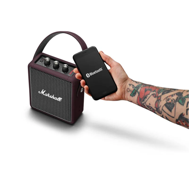 Marshall Stockwell 2 Bluetooth Wireless Stereo Speaker, Lithium-ion Battery, Water Proof, 20 Hours Playing Time, 5 Hours Charging Time, Fast Charge - Burgundy