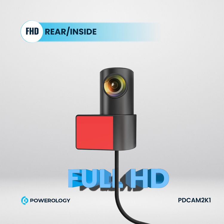 Powerology Dual Recording Dash Camera, Built-in Microphone & Speaker, 150° 4-Lane View, Collision Detection, 3.16" Wide Screen, Patented Design, Loop Recording, Parking Monitor, Type-C Charging Port, MP4 Video Format & JPG Photo Format - Black