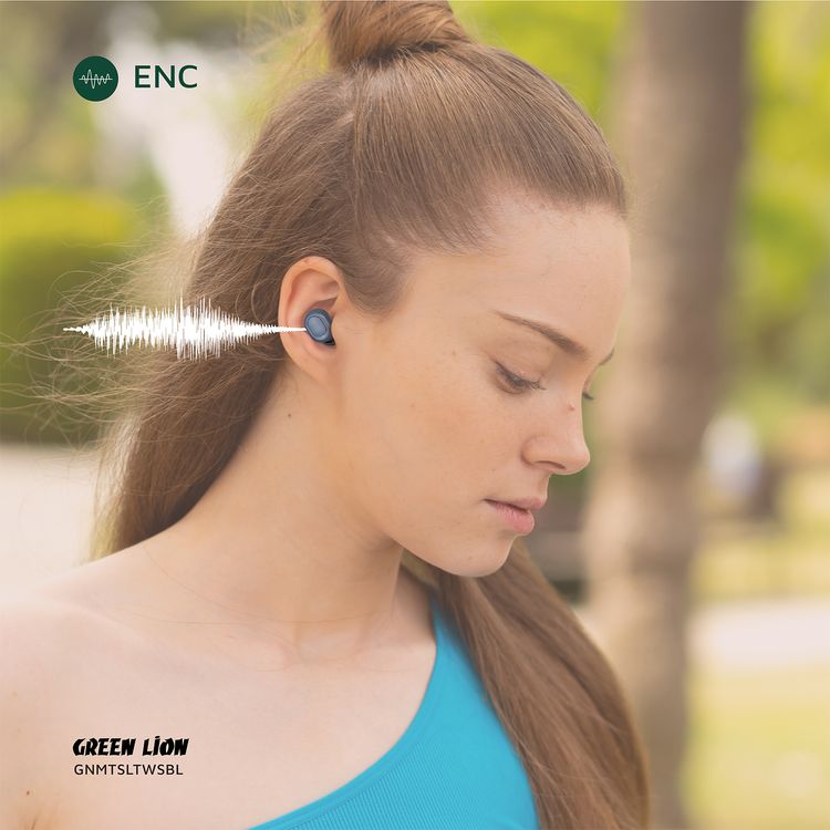 Green Lion Mittersill True Wireless Earbuds with ENC, Up to 6 Hours Playtime, IPX5 Waterproof Resistance Level, Bluetooth Version 5.4, Up to 10m Transmission Range, Type-C Charging Port, Dual-Microphone, Strap Included - Blue