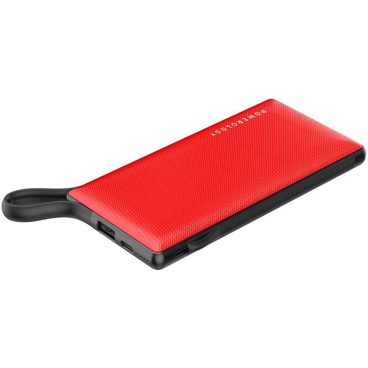 Powerology 6 in 1 Power Bank Station 10000mAh With Built-in Cable, Portable Power Bank, 1 Rapid Recharging Station, Type C Charging Ports - Red 