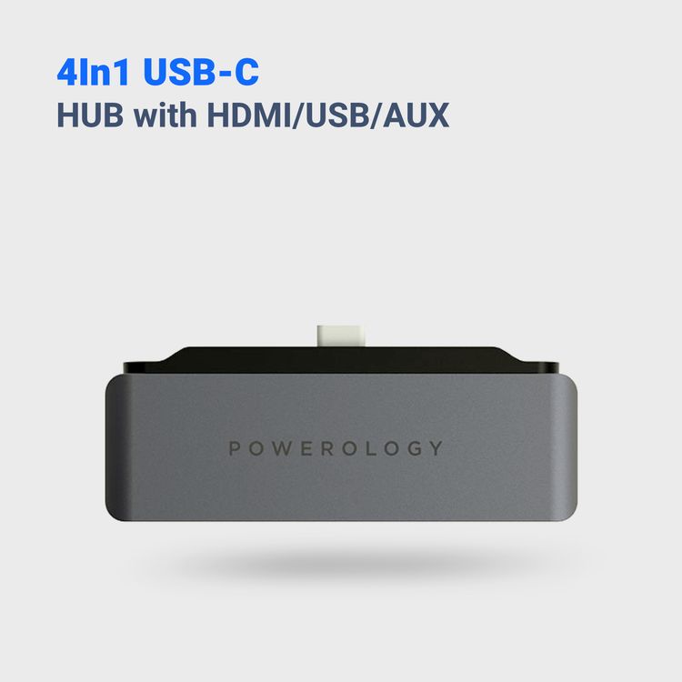 Powerology USB C Hub 4 in 1 Pro Adapter - Gray