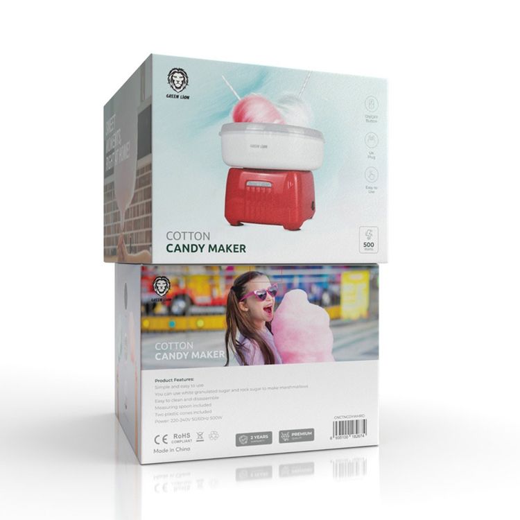 Green Lion Cotton Candy Maker with Measuring Spoon, Simple and Easy to Use, Easy to Clean and Disassemble, Turntable, Mesh, Undertake Tray & Cover - Red