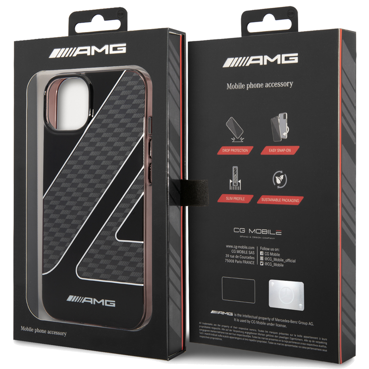 AMG Transparent Double Layer Case with Checkered Flag Pattern Crystal Case iPhone 14 Compatibility - Black