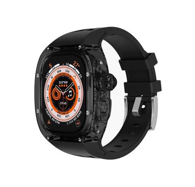 Green Lion La Royal Silicone Strap Case with Button Design for Apple Watch Ultra 49mm, Fall Protection, Easy Installation, Shockproof, Water Resistant - Black / Black