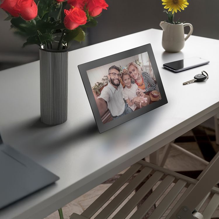 Porodo Pixelle 10.1-inch Smart Frame with Mirror Glass Technology, IPS Touchscreen, 800×1280 pixels Resolution, 1GB RAM, 16GB Internal Storage, Supports up to 128GB MicroSD External Storage, Instant Wireless Sharing - Black