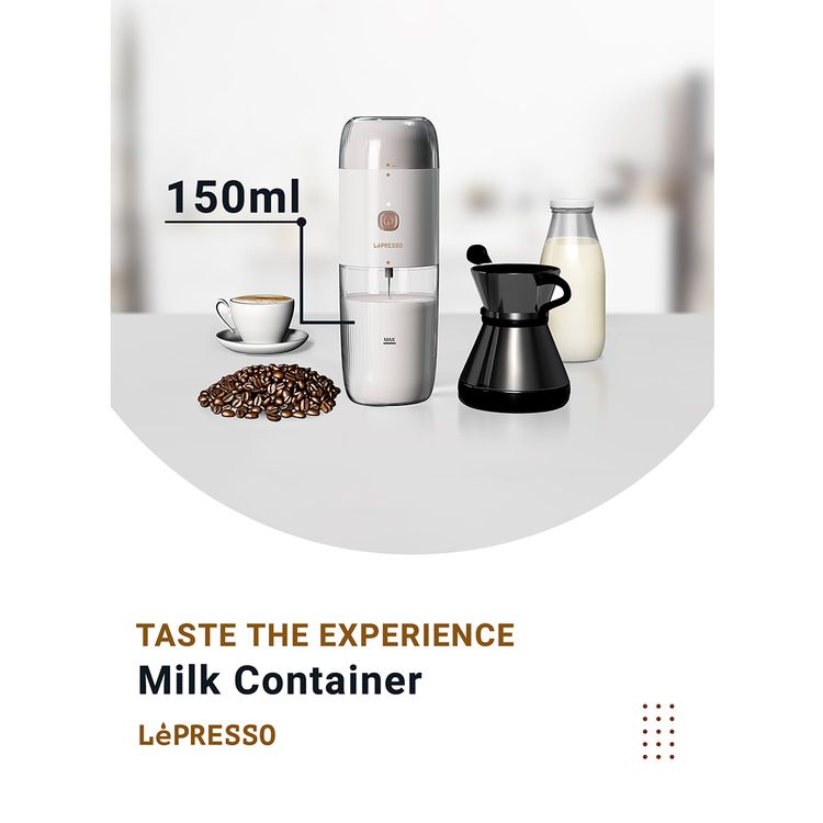 LePresso 2-in-1 Portable Milk Frother and Grinder with 19000rpm Blade Speed, 45W Power, Stainless Steel, 10-40g Bean Container, 1500mAh Battery - White