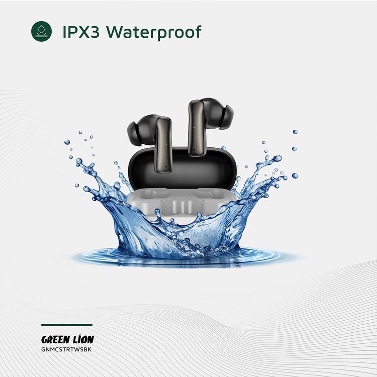 Green Lion Manchester True Wireless Earbuds with ABS Material, 25mAh Earbuds Battery, 200mAh Case Battery, Bluetooth Version 5.4, 12m Bluetooth Range, 2000 Hours Standby Time, Type-C Charging Port, 70 Minutes Charging Time, IPX3 Waterproof Level, Touch Control - Black