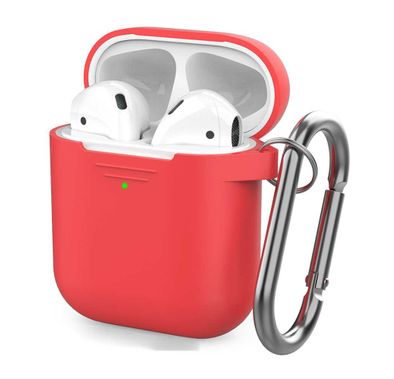 AhaStyle PT06_RD Premium Portable Keychain Silicone Case with Metal Carabiner, Anti-Scratch and Drop Shock Protection Cover Compatible for Airpods - Red
