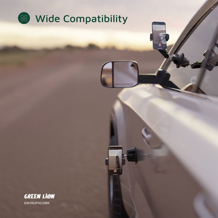 Green Lion GX-19 Universal Phone Holder, Adjustable holder size from 5 to 14 cm, Up to 4kg Clamping Force, Washable Suction Cup, Easy Installation, Sticky Gel Pad, 360° Rotation - Black