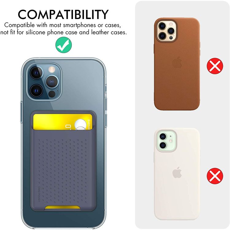 AhaStyle Silicone Card Holder for Smartphone, Phone Back Slot Silicone Wallet Pouch Card ID & Credit Card, Slim Card Holder with iPhone/Android/Samsung Galaxy Midnight Blue